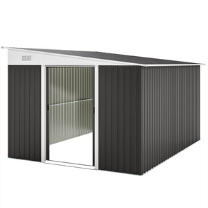 11' x 9' Steel Garden Storage Shed, Outdoor Metal Tool House with Double Sliding Doors & 2 Air Vents, Grey – view 8