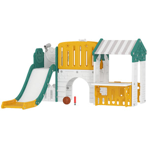 Qaba 7-in-1 Toddler Slide, Kids Slide Climber Playset with Playhouse and Basketball Hoop for 1-4 Years