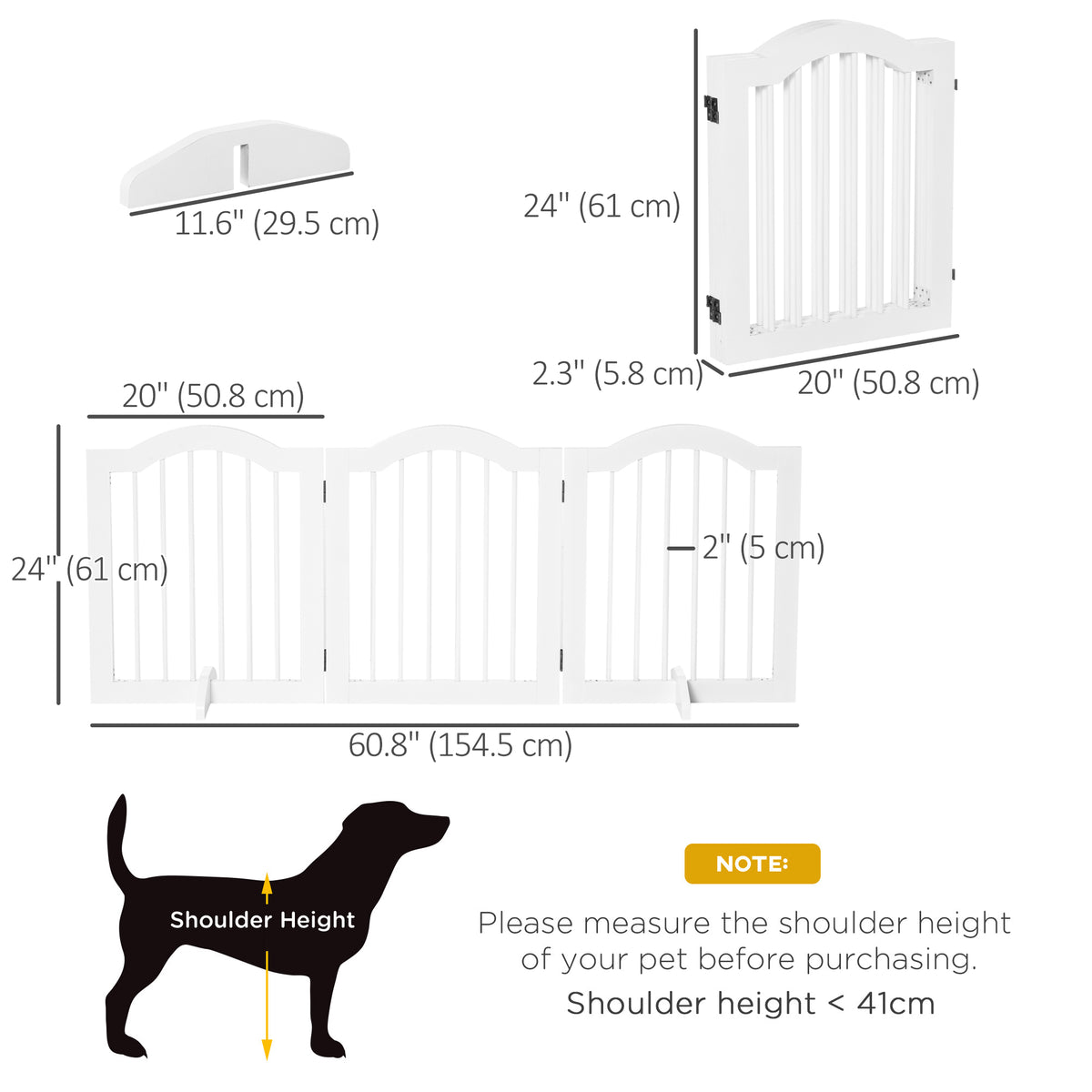24"H Foldable Dog Gate, 3 Panels Freestanding Pet Gate Barriers Indoor with Support Feet – view 4