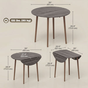 Folding Dining Table, Round Drop Leaf Kitchen Table for Small Spaces with Wood Legs, Oak – view 16