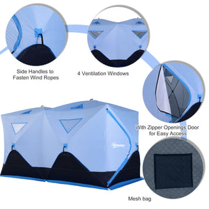 5-8 Person Insulated Ice Fishing Tent Shelter with Ventilation Windows and Carry Bag, for -22℉, Blue