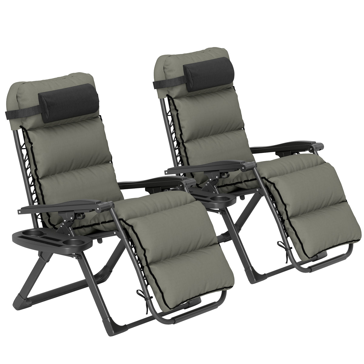 2pcs Reclining Zero Gravity Chair with Adjustable Backrest, Folding Garden Sun Lounger with Removable Cushion, Grey