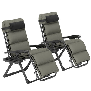 2pcs Reclining Zero Gravity Chair with Adjustable Backrest, Folding Garden Sun Lounger with Removable Cushion, Grey