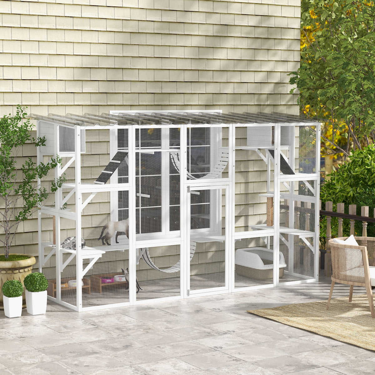 Large Outdoor Catio with Condos, Platforms, Doors, Ladders, Weather-Resistant Roof, Grey – view 14