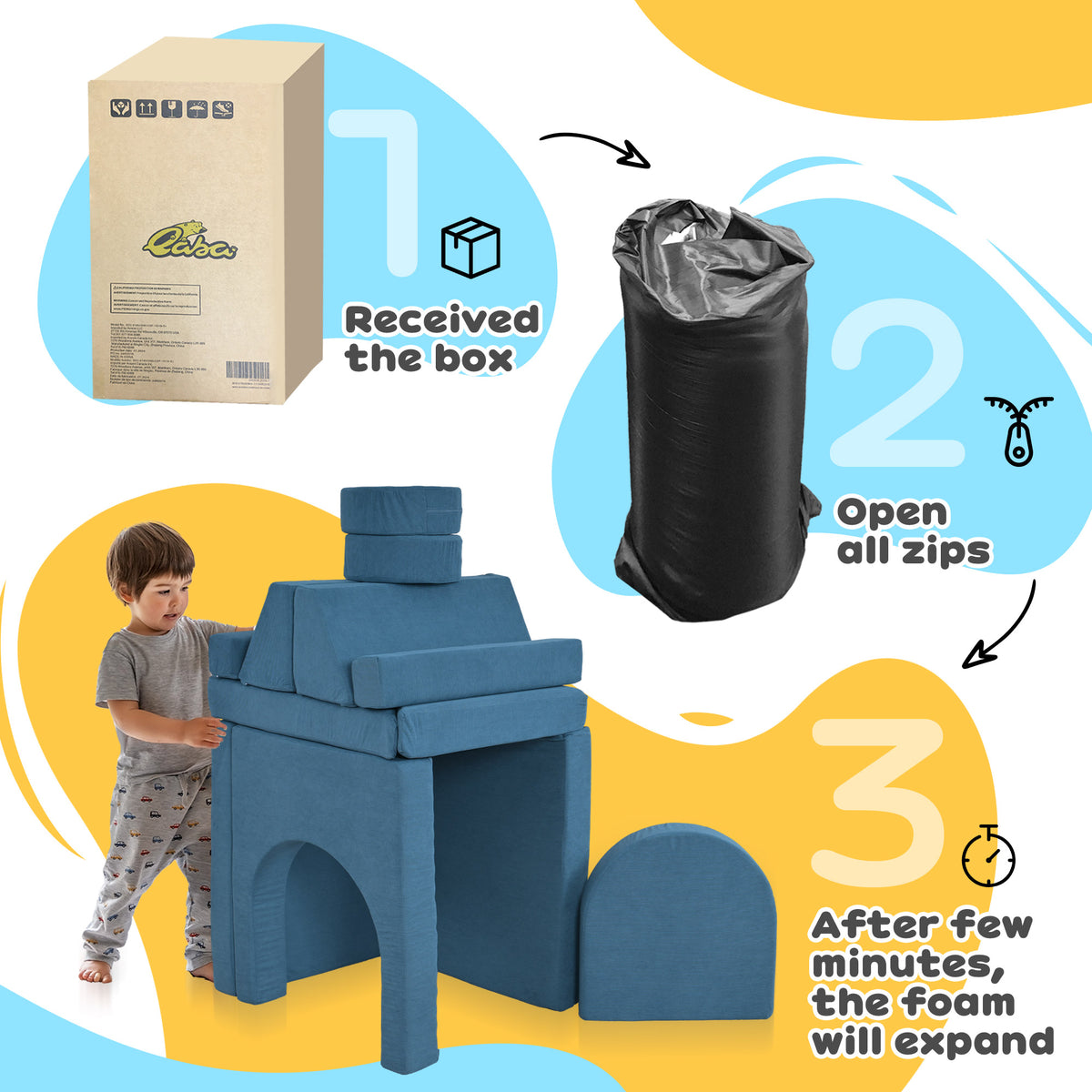 Qaba 12-Piece Modular Kids Play Couch Building Fort for Playroom Bedroom, Convertible Kids Sofa