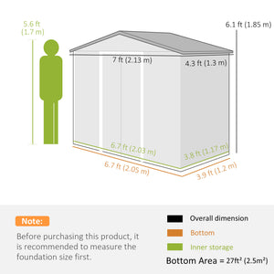 7 x 4 x 6 ft Metal Outdoor Storage Shed, Heavy-Duty Garden Tool House with Foundation Kit and Double Doors, Ideal for Patio and Backyard Storage, Light Brown
