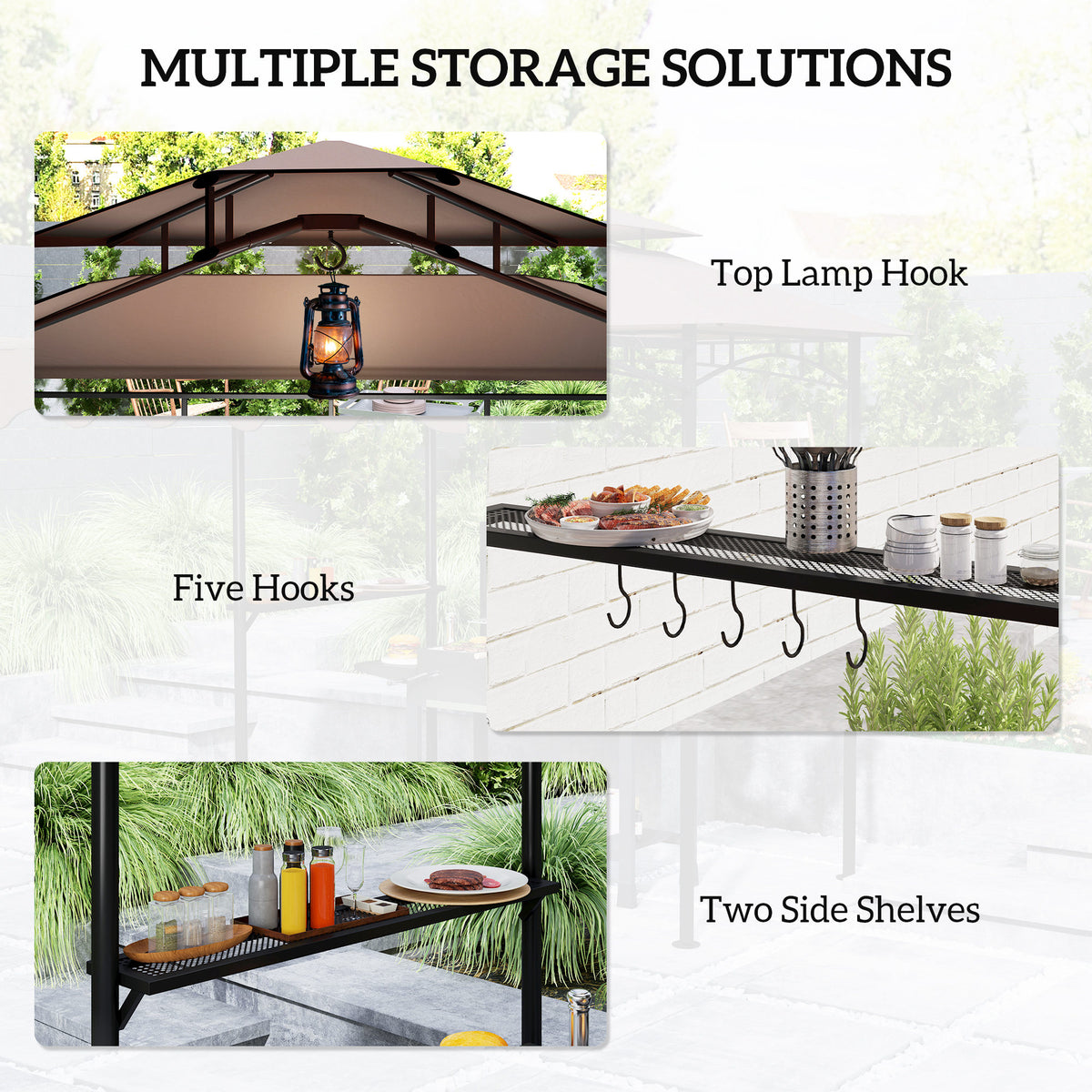 8' x 7.6' Grill Gazebo, Double Tiered Barbecue Grill Gazebo Shelter w/ Side Awning, 2 Side Shelves – view 12