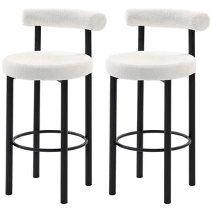 Bar Stools Set of 2, Sherpa Upholstered Barstools with Backrest, Bar Height Stools with Footrest for Kitchen Island