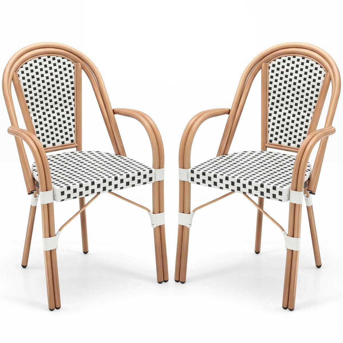 Hand-Woven PE Wicker Outdoor French Bistro Chairs Set of 2-White