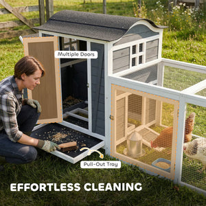 118"L Chicken Coop, Large Wooden Hen House with Run, Pull-Out Tray, Waterproof Roof, Nesting Box, Swing, Roosting Bars