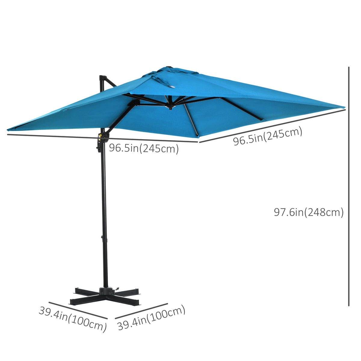 8' x 8' Square Patio Hanging Offset Umbrella with 360° Rotation – view 26