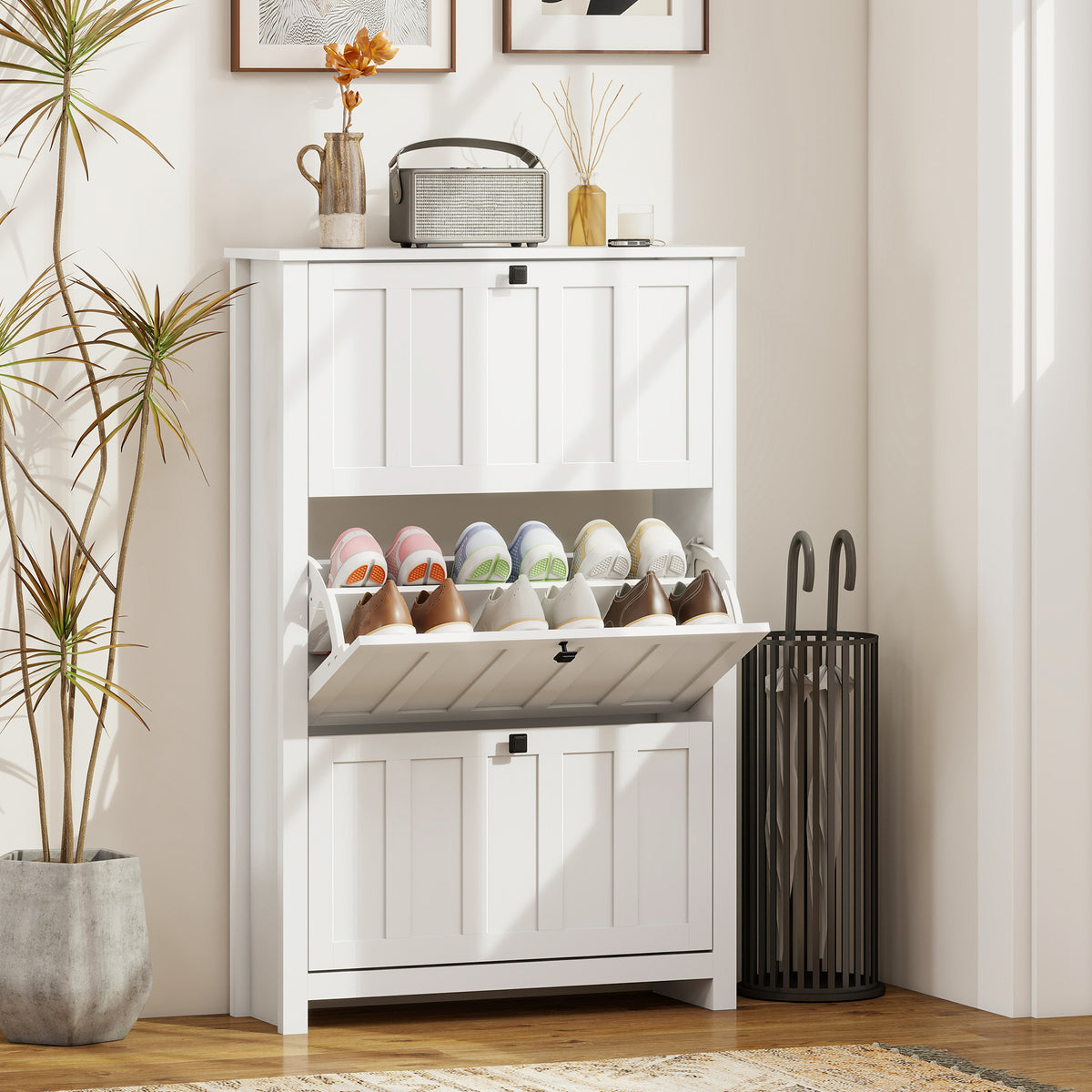 Slim Shoe Cabinet with 3 Flip Drawers, Shoe Storage Cabinet with Adjustable Shelves for Entryway – view 13