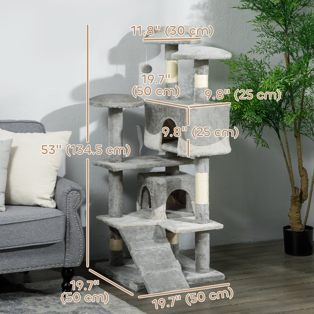 53" Cat Tree Scratching Large Kitten Play House Multi-Level Activity Center Pet Furniture