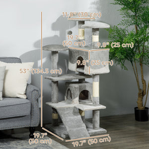 53" Cat Tree Scratching Large Kitten Play House Multi-Level Activity Center Pet Furniture