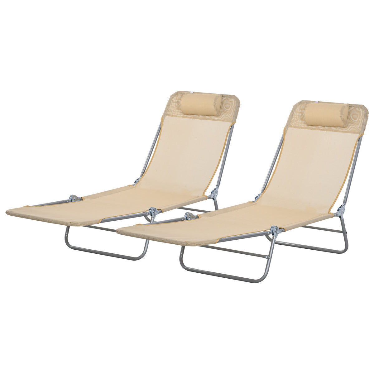Folding Outdoor Lounge Chair Set of 2, Reclining Tanning Chair with 5-Position Adjustable Backrest, Black – view 3