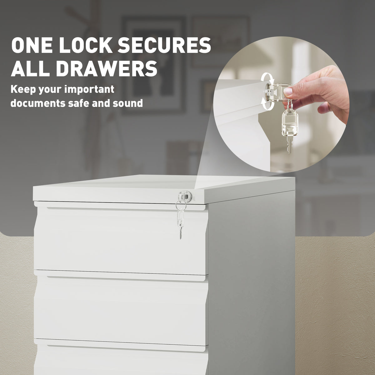 3 Drawer Filing Cabinet with Lock, Steel Office Storage Cabinet with Hanging Bar for A4, Legal – view 12