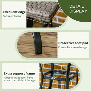 Patio Wicker Dining Table with Umbrella Hole, 34 Inch Outdoor PE Rattan Coffee Table with Plastic Board Under the Woven Table Top for Patio, Garden, Balcony, Light Grey