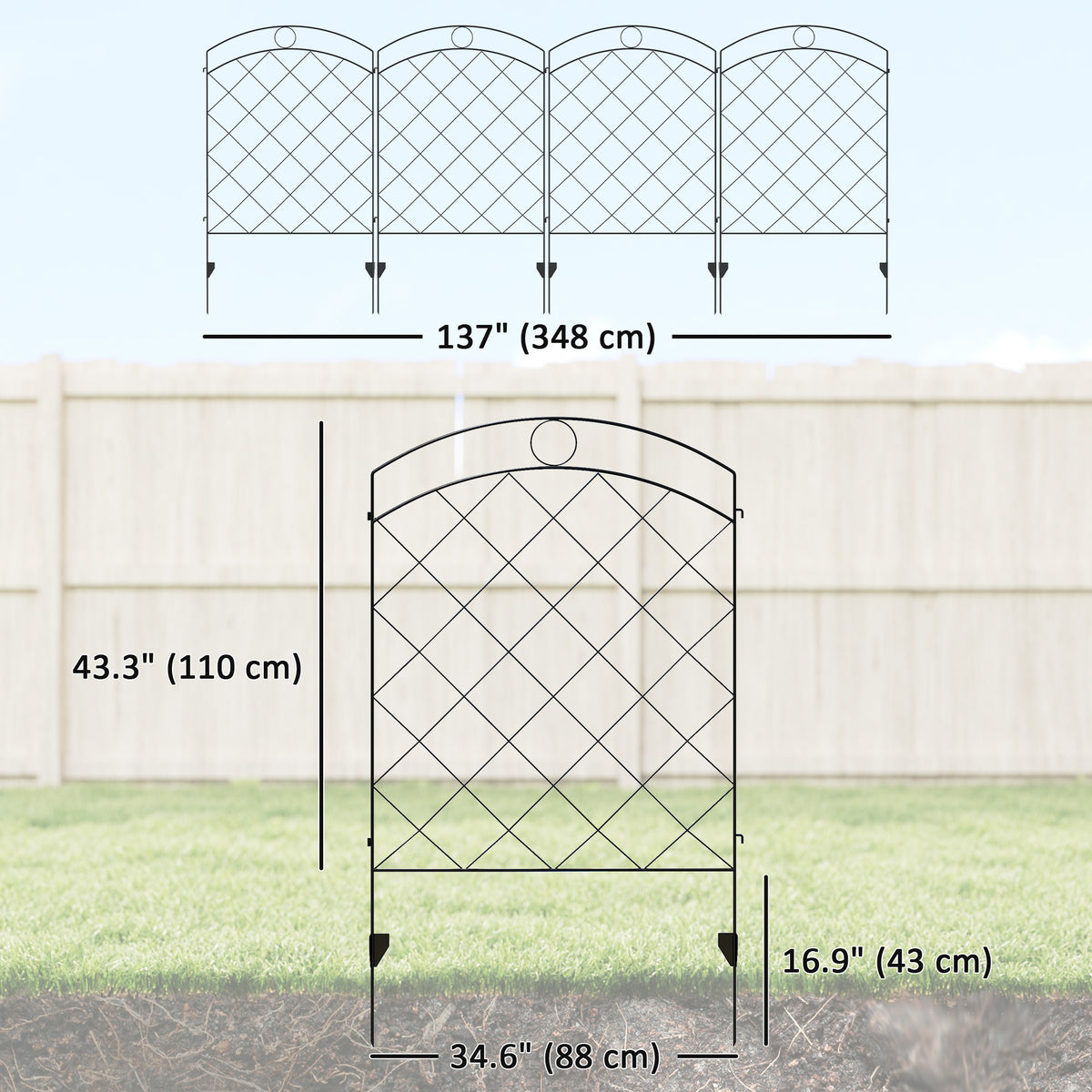 4 Pack Garden Fencing for Yard, Decorative Fence Panels as Animal Barrier and Flower Edging, Circle, Black