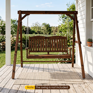 Heavy-Duty Carbonized Fir Wood Swing Frame with Reinforced Bars and 2 Hanging Rings-Brown view 2
