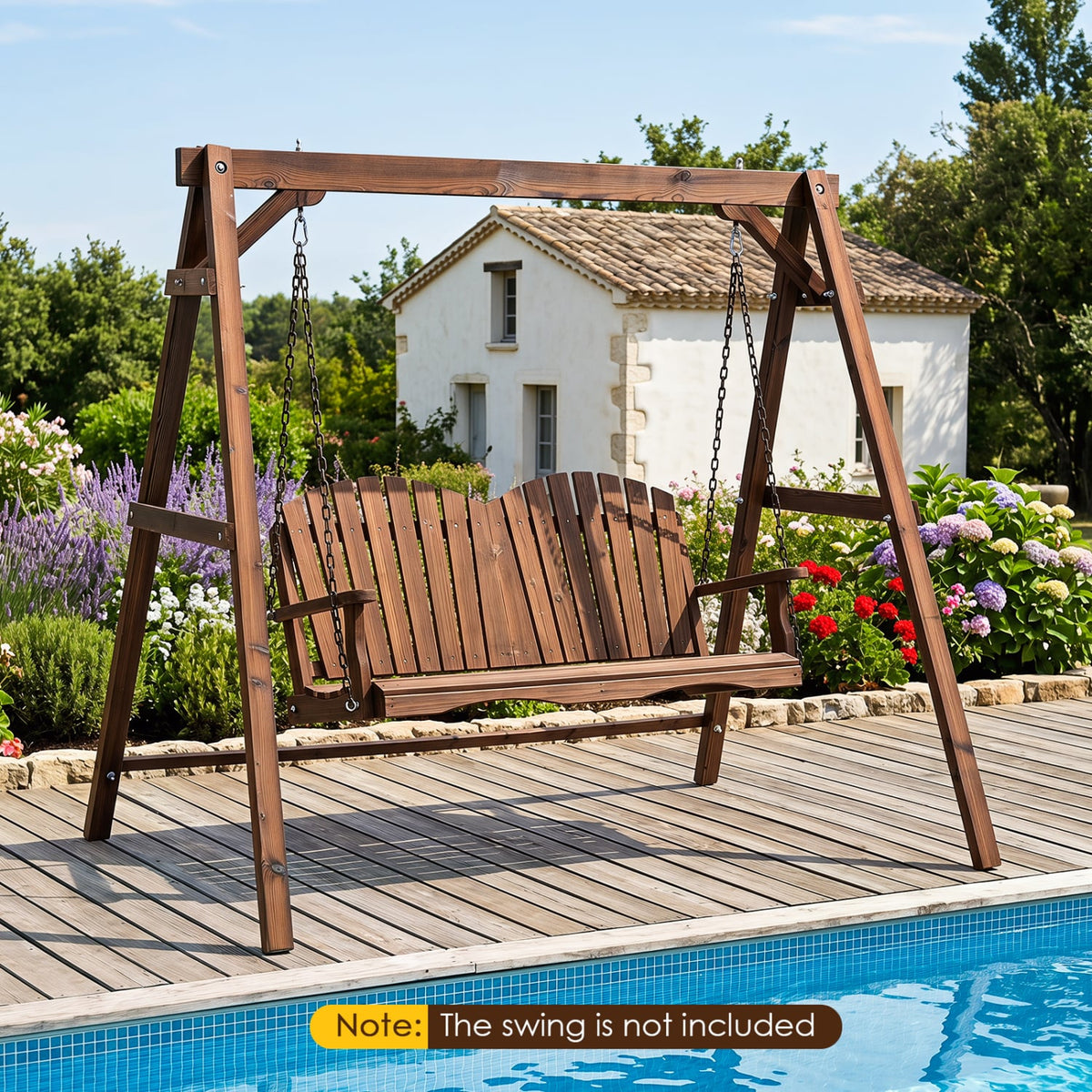 Heavy-Duty Carbonized Fir Wood Swing Frame with Reinforced Bars and 2 Hanging Rings-Brown view 5