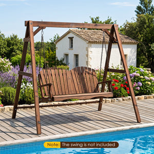 Heavy-Duty Carbonized Fir Wood Swing Frame with Reinforced Bars and 2 Hanging Rings-Brown view 5