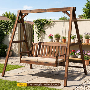 Heavy-Duty Carbonized Fir Wood Swing Frame with Reinforced Bars and 2 Hanging Rings-Brown view 6