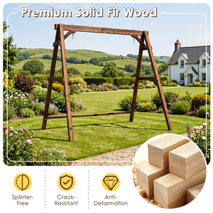 Heavy-Duty Carbonized Fir Wood Swing Frame with Reinforced Bars and 2 Hanging Rings-Brown view 7
