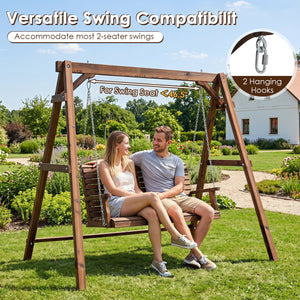 Heavy-Duty Carbonized Fir Wood Swing Frame with Reinforced Bars and 2 Hanging Rings-Brown view 9