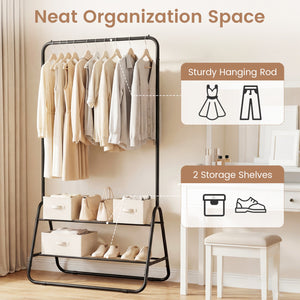 Heavy Duty Clothes Rack with Hanging Rod and Storage Shelves-Black view 7