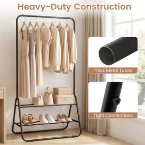 Heavy Duty Clothes Rack with Hanging Rod and Storage Shelves-Black view 8