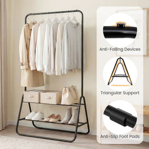 Heavy Duty Clothes Rack with Hanging Rod and Storage Shelves-Black view 9