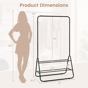 Heavy Duty Clothes Rack with Hanging Rod and Storage Shelves-Black view 5