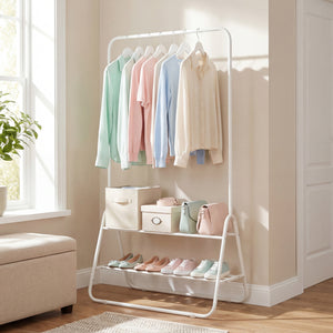 Heavy Duty Clothes Rack with Hanging Rod and Storage Shelves-White view 2