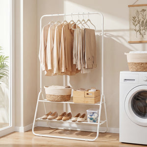 Heavy Duty Clothes Rack with Hanging Rod and Storage Shelves-White view 3