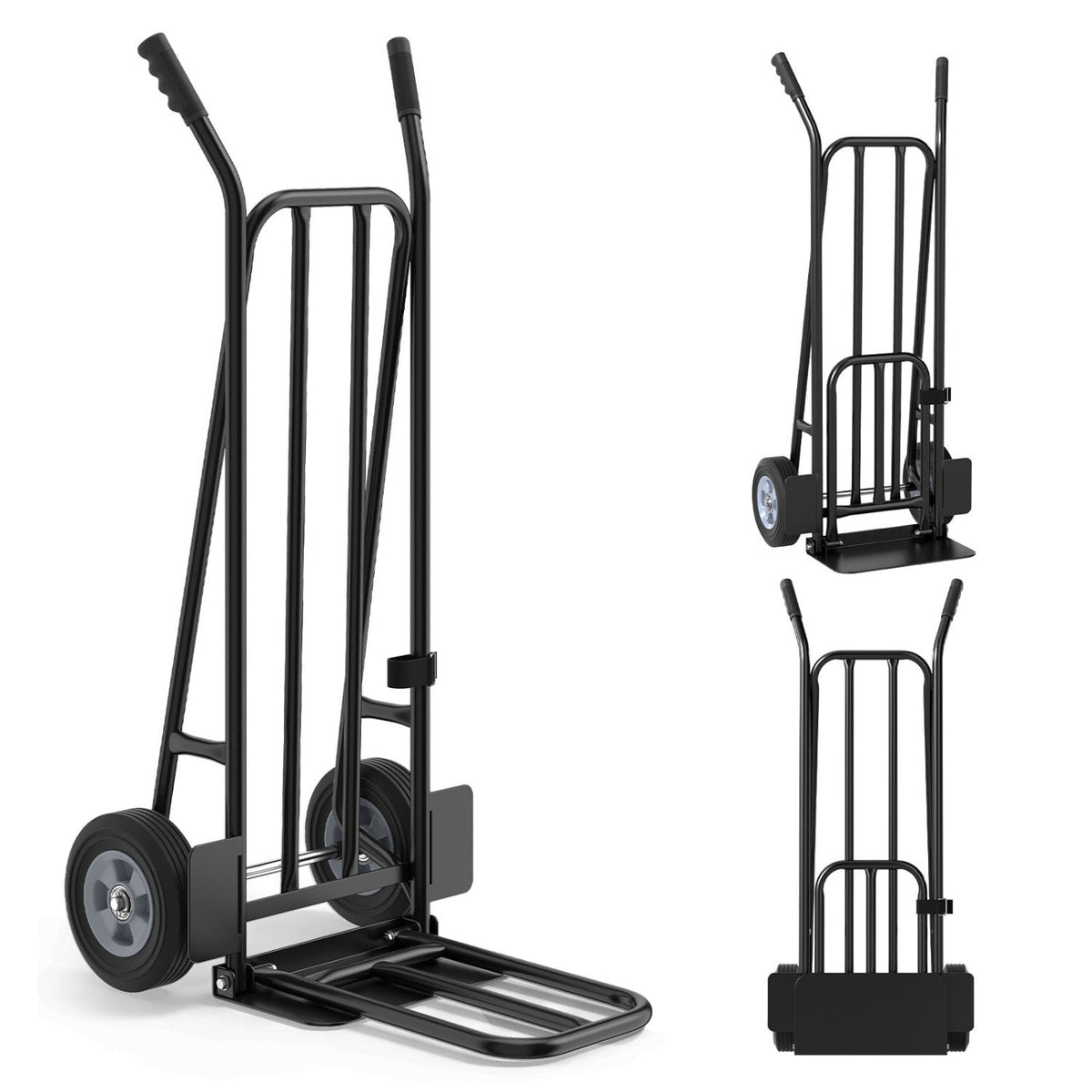 Heavy Duty Hand Truck Dolly with Dual Foldable Nose Plates-Black