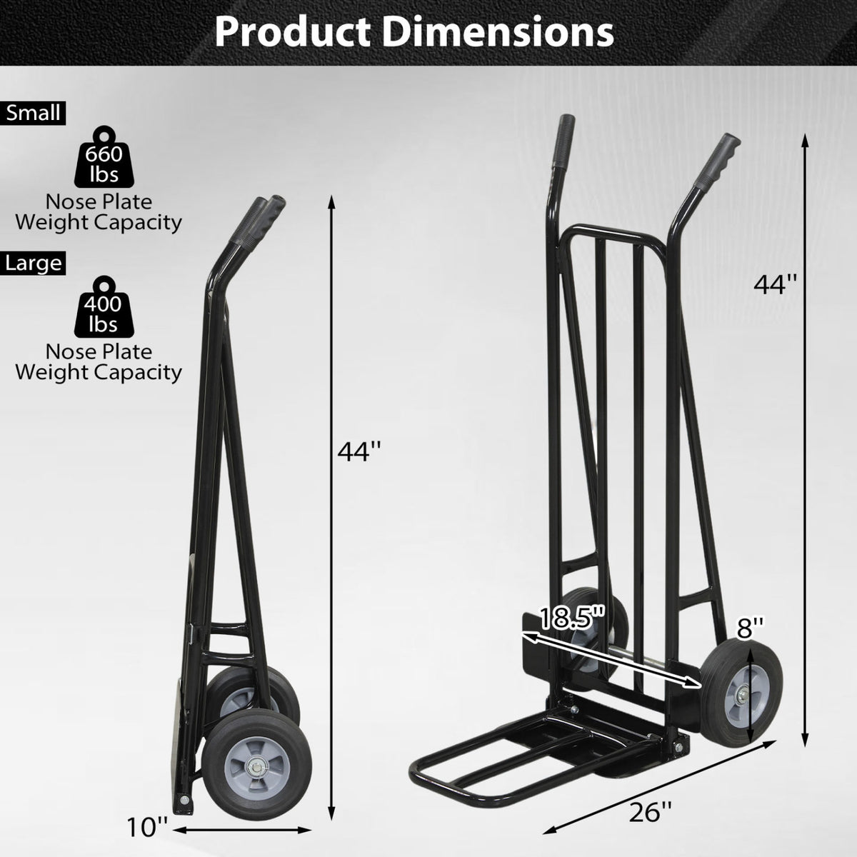 Heavy Duty Hand Truck Dolly with Dual Foldable Nose Plates-Black view 5