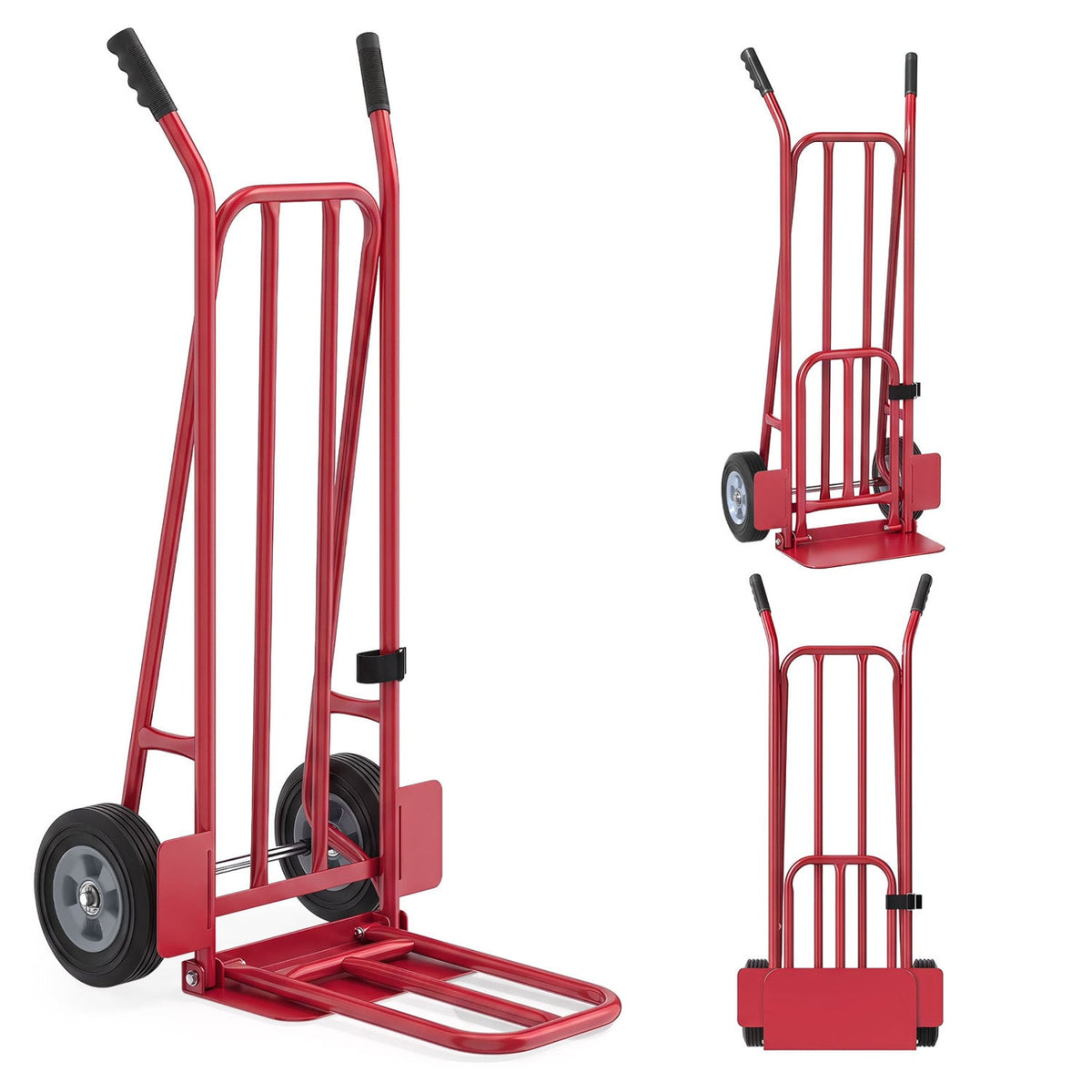 Heavy Duty Hand Truck Dolly with Dual Foldable Nose Plates-Red view 4