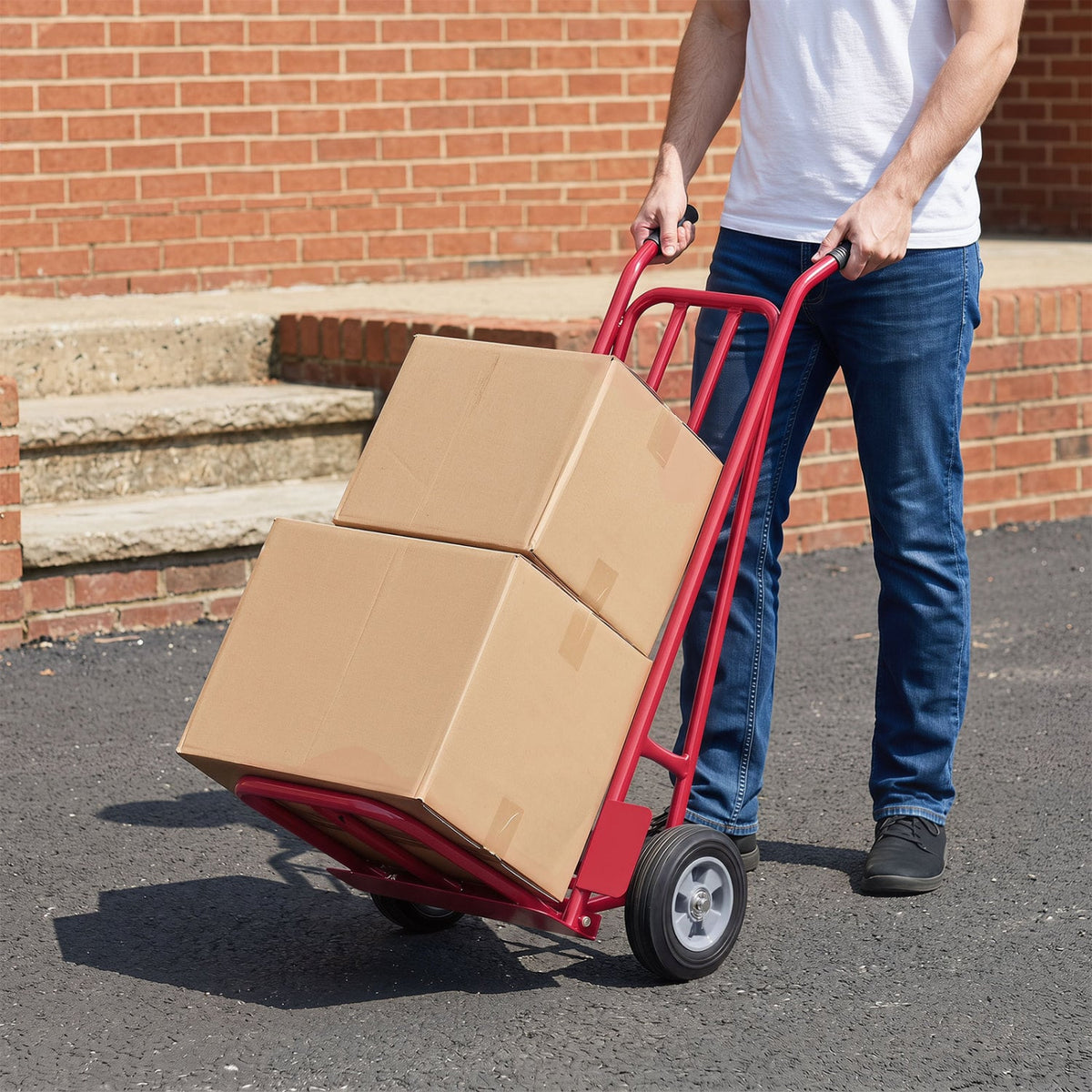 Heavy Duty Hand Truck Dolly with Dual Foldable Nose Plates-Red view 2