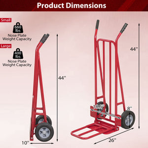 Heavy Duty Hand Truck Dolly with Dual Foldable Nose Plates-Red view 5