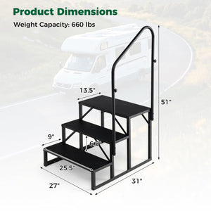 Heavy Duty Hot Tub Stair with Wide Anti-Slip Platforms for Porch and Mobile Home-Black view 4