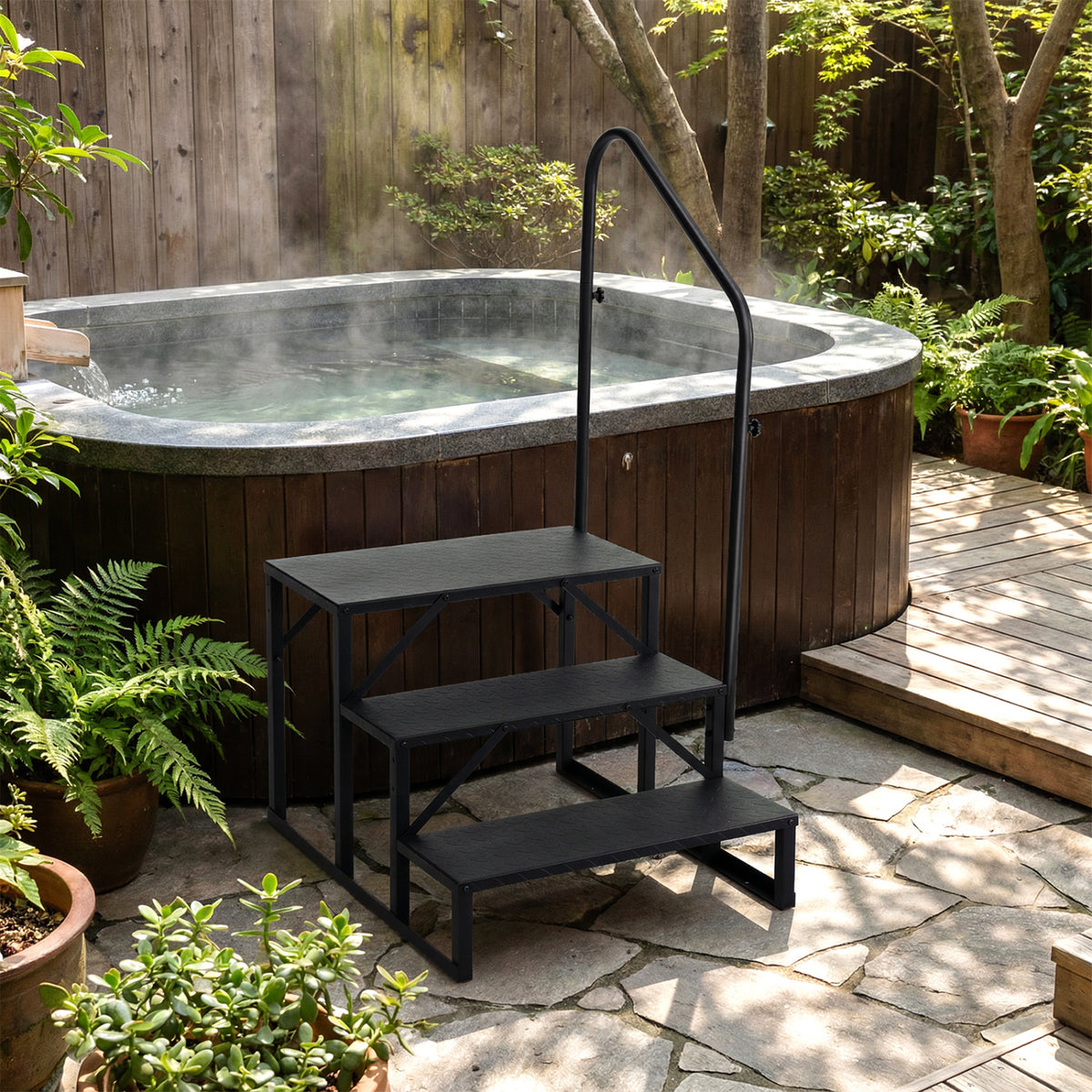 Heavy Duty Hot Tub Stair with Wide Anti-Slip Platforms for Porch and Mobile Home-Black view 6