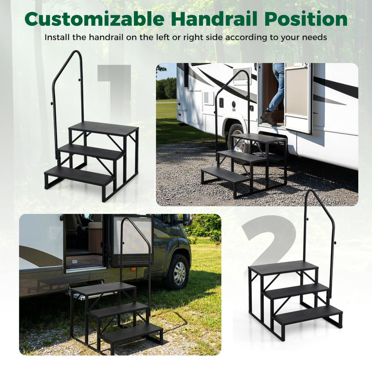 Heavy Duty Hot Tub Stair with Wide Anti-Slip Platforms for Porch and Mobile Home-Black view 8