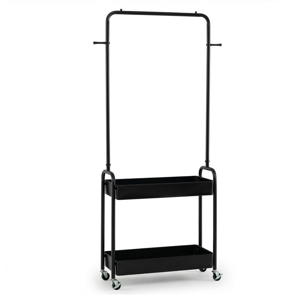 Heavy-Duty Laundry Cart with Hanging Rod and 2 Storage Baskets for Bedroom-Black view 4