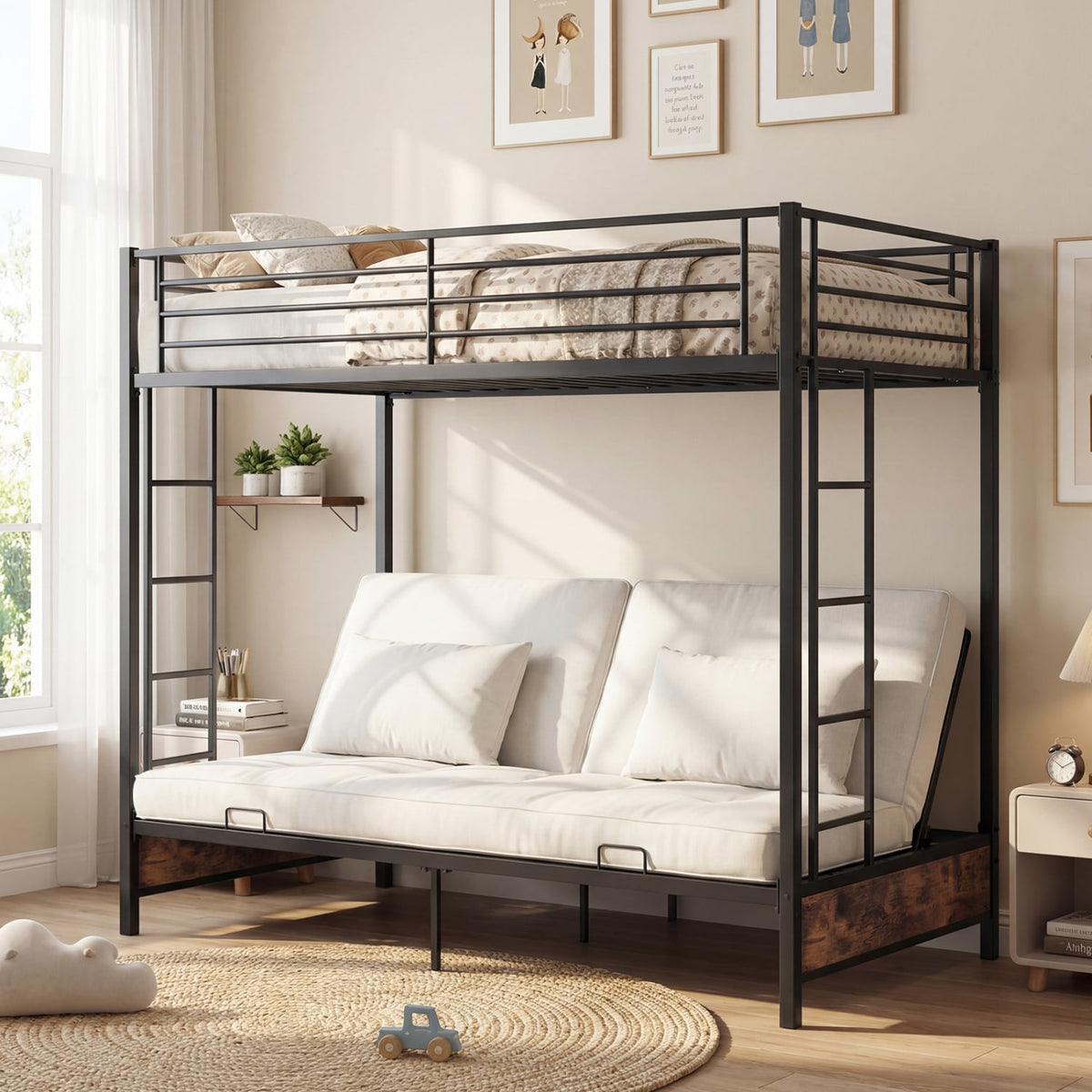 Heavy Duty Metal Bunk Bed Frame with Headboard and Footboard-Rustic Brown view 2
