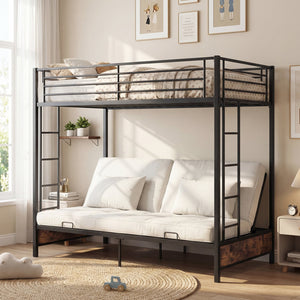 Heavy Duty Metal Bunk Bed Frame with Headboard and Footboard-Rustic Brown view 2
