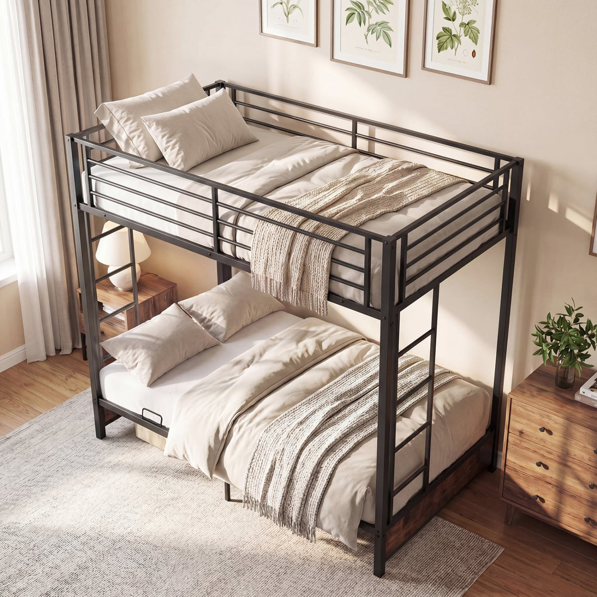 Heavy Duty Metal Bunk Bed Frame with Headboard and Footboard-Rustic Brown view 3