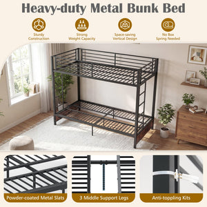 Heavy Duty Metal Bunk Bed Frame with Headboard and Footboard-Rustic Brown view 6