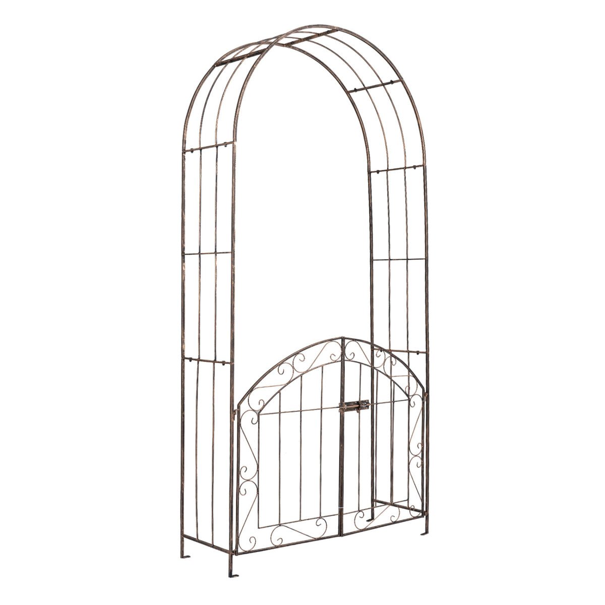 Heavy-Duty Metal Garden Arch with Gate and Safety Latch-Bronze