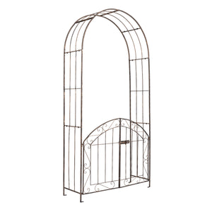 Heavy-Duty Metal Garden Arch with Gate and Safety Latch-Bronze