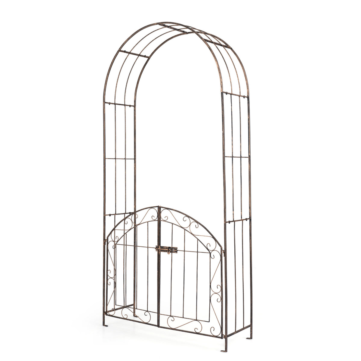 Heavy-Duty Metal Garden Arch with Gate and Safety Latch-Bronze view 4